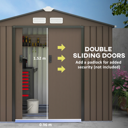 Lockable Garden Shed Large Patio Roofed Tool Metal Storage  Sheds Box Khaki