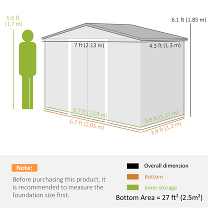 Lockable Garden Shed Large Patio Roofed Tool Metal Storage  Sheds Box Khaki
