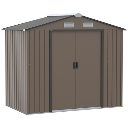 Lockable Garden Shed Large Patio Roofed Tool Metal Storage  Sheds Box Khaki