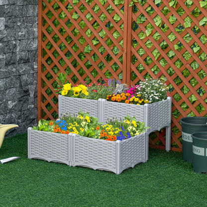 PP Set Of 2 Raised Outdoor Garden Planter Box