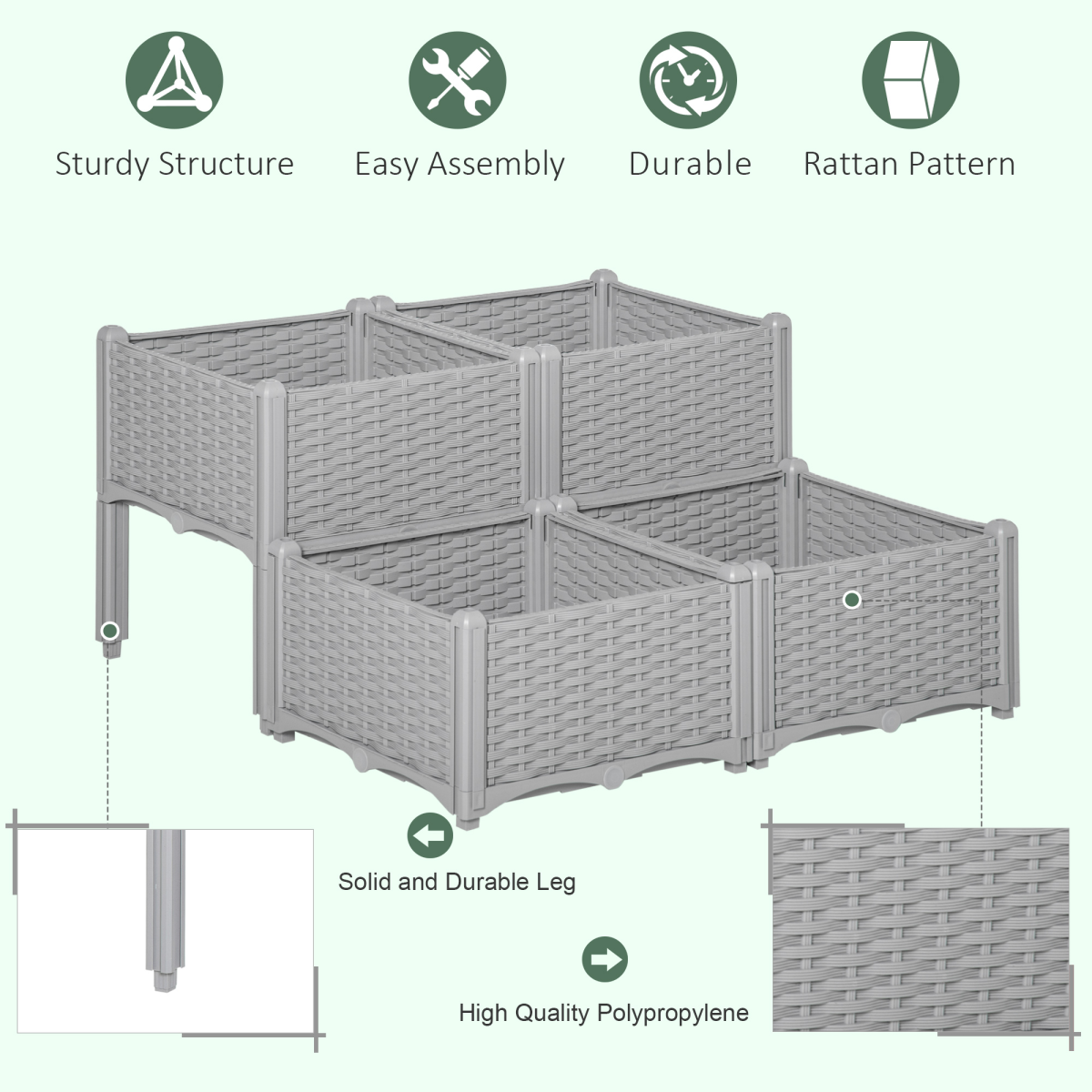 PP Set Of 2 Raised Outdoor Garden Planter Box
