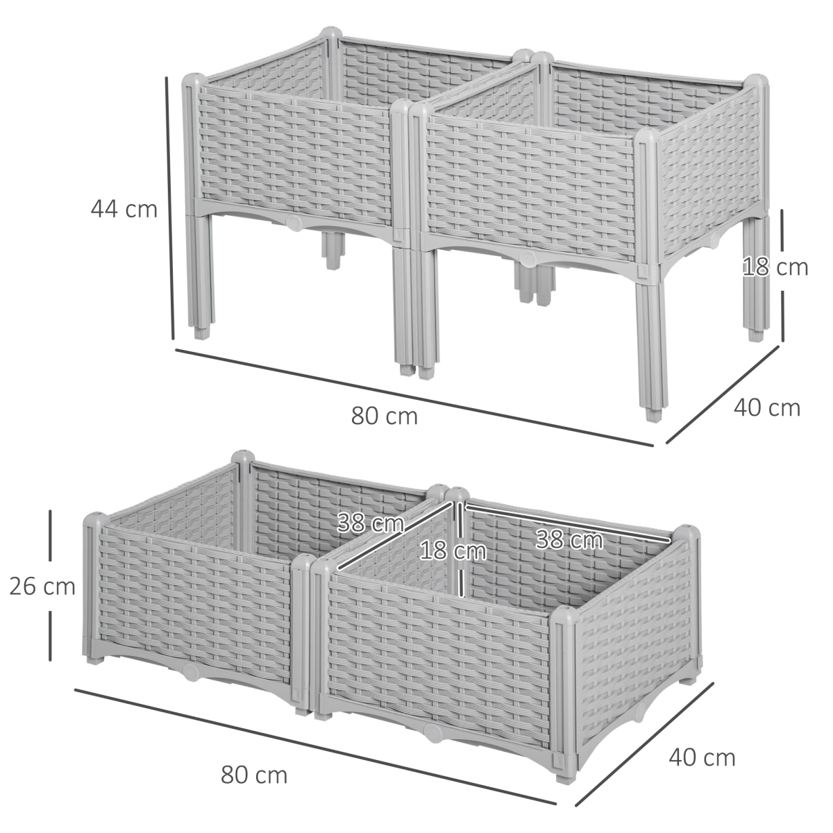 PP Set Of 2 Raised Outdoor Garden Planter Box