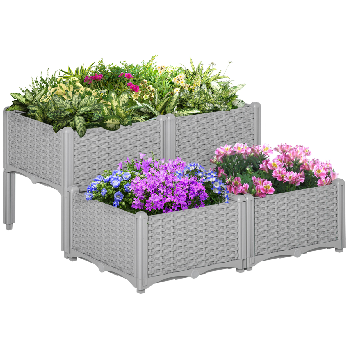 PP Set Of 2 Raised Outdoor Garden Planter Box