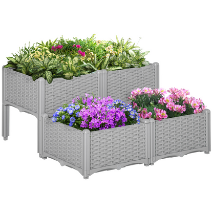 PP Set Of 2 Raised Outdoor Garden Planter Box