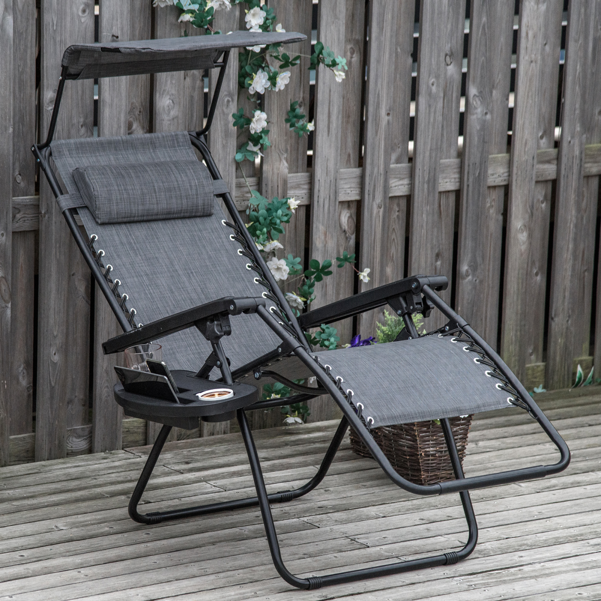 Steel Frame Zero Gravity Outdoor Garden Deck Chair with Canopy