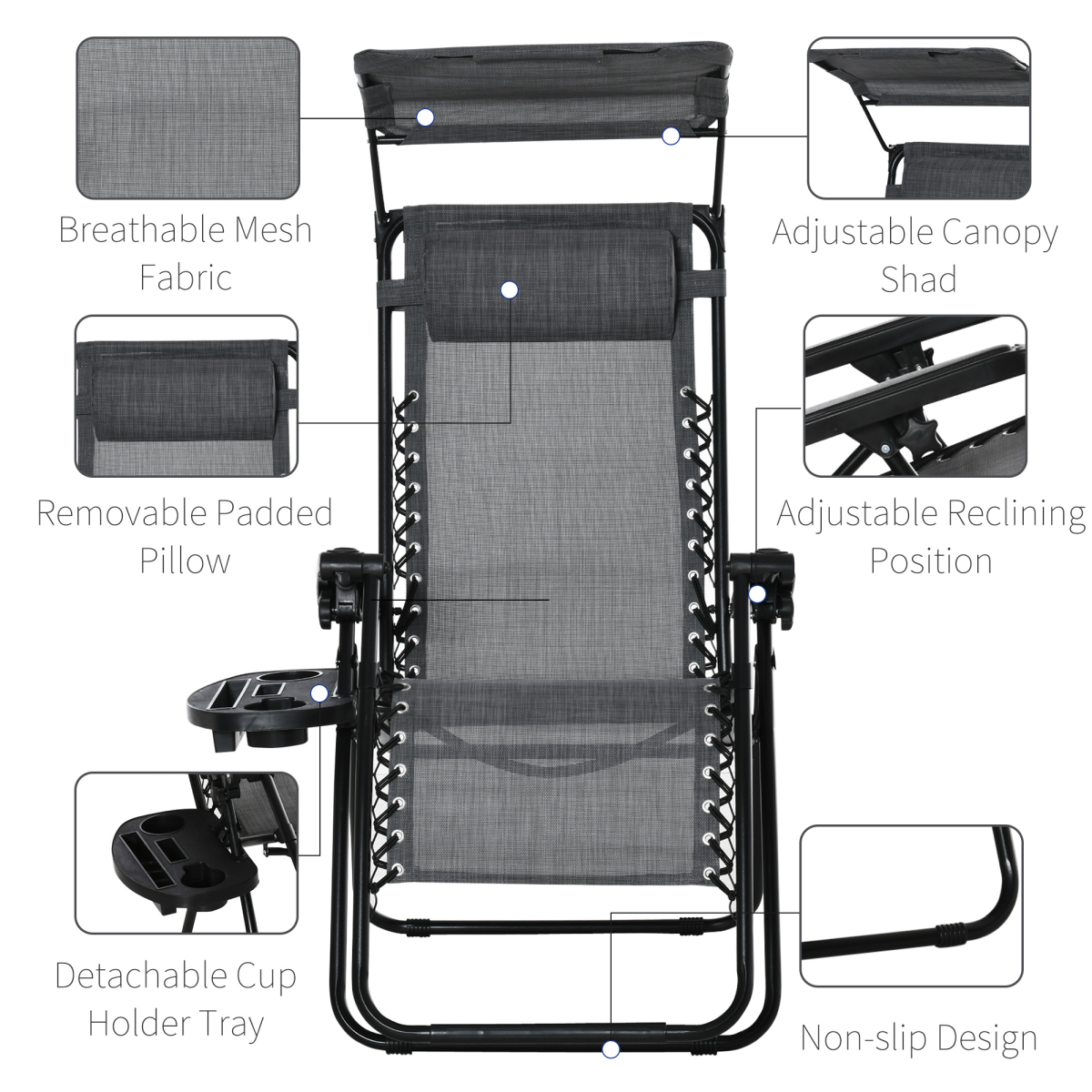 Steel Frame Zero Gravity Outdoor Garden Deck Chair with Canopy