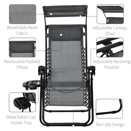 Steel Frame Zero Gravity Outdoor Garden Deck Chair with Canopy