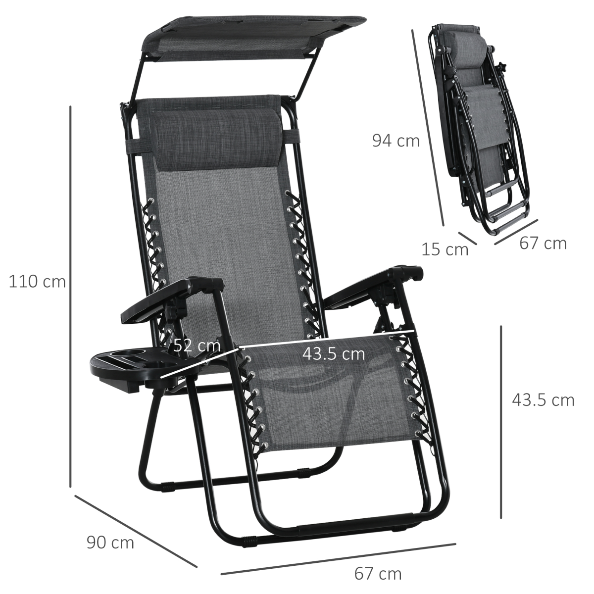 Steel Frame Zero Gravity Outdoor Garden Deck Chair with Canopy