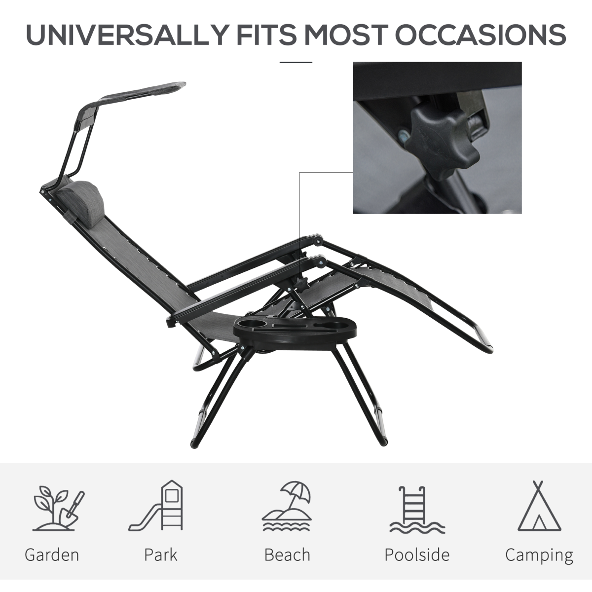 Steel Frame Zero Gravity Outdoor Garden Deck Chair with Canopy