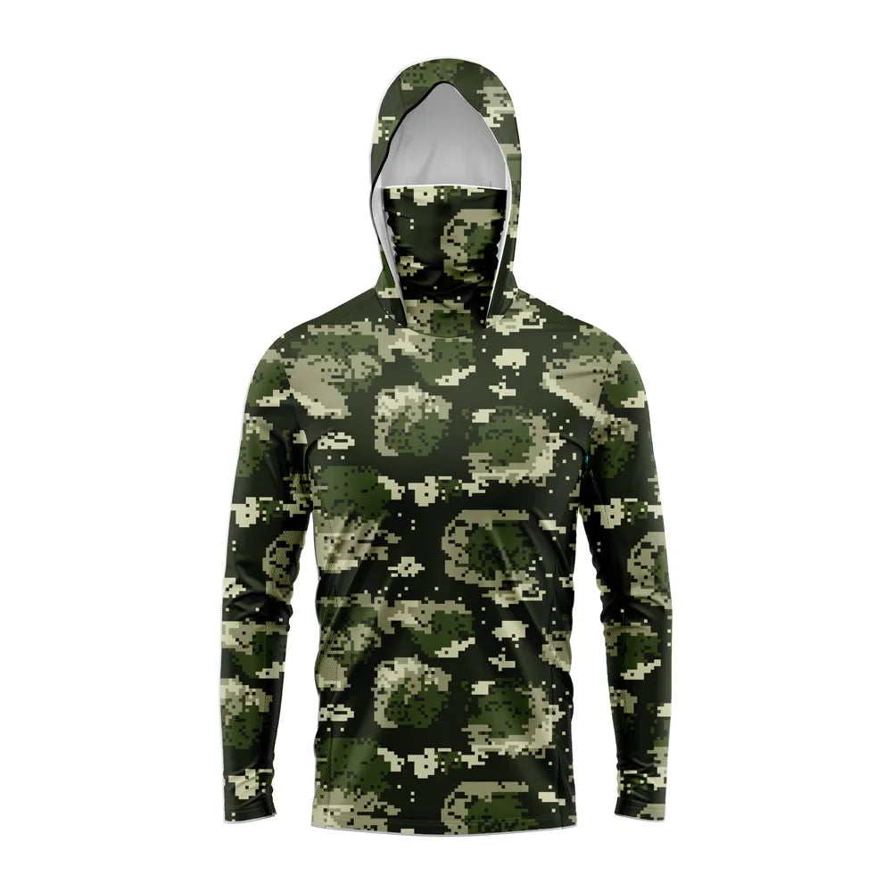 Men Hood Fishing Shirt long sleeve fishing t shirt uv protection Fishing Apparel
