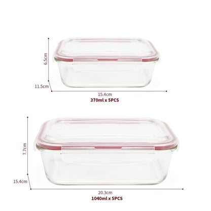 Vinsani Glass Food Storage 10-Pack Containers Rectangle Food Meal Prep Lunch Boxes with Lids Airtight Heat Resistant Leakproof Lid BPA-Free Dishwasher Microwave Oven Freezer Safe
