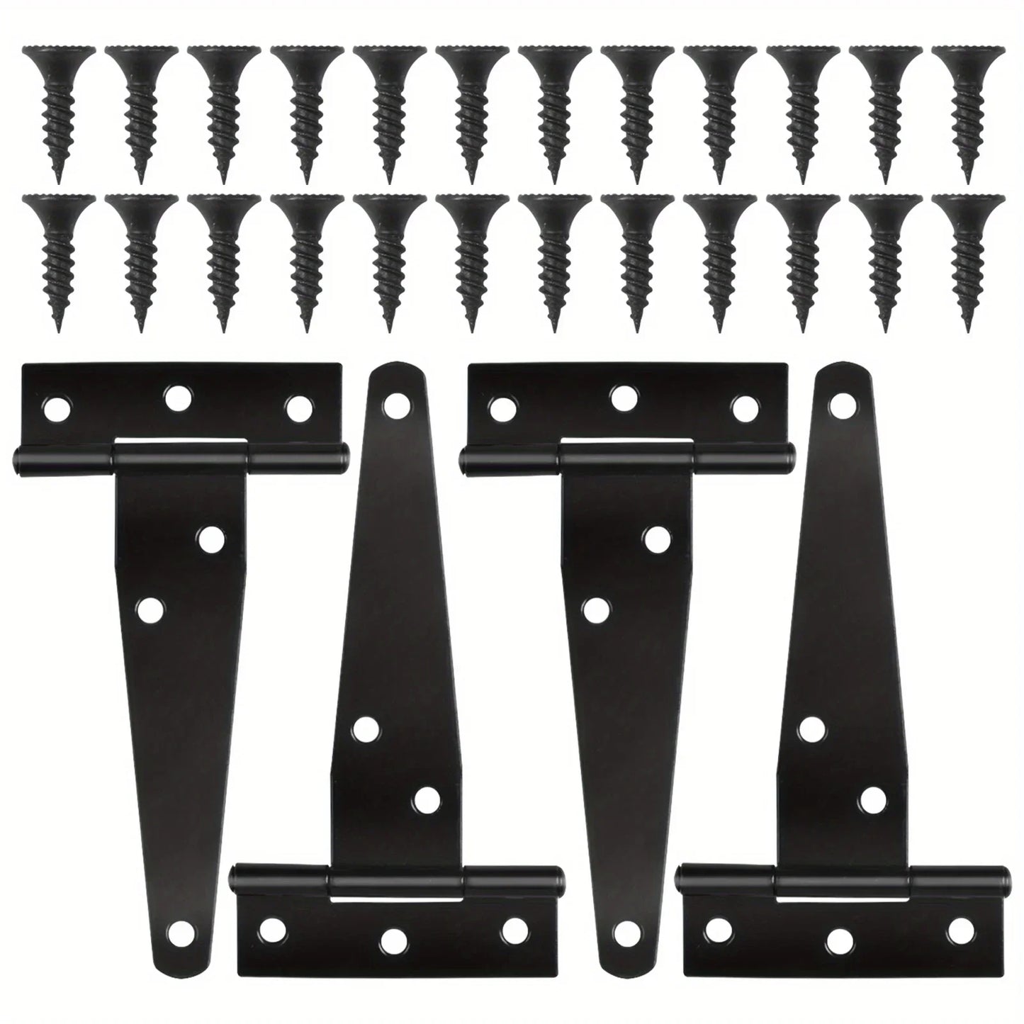 2 Sets Heavy-Duty Black T-Hinge - 4 Inch Metal Tee Hinges with Screws for Shed Doors, Barn Gates & More - Rustproof & Durable