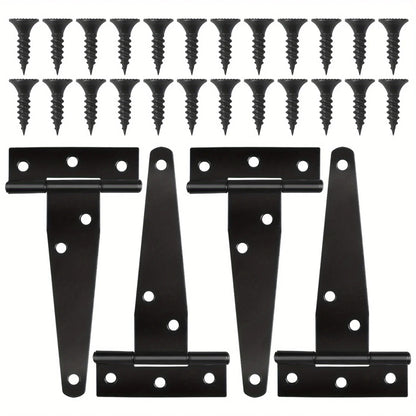 2 Sets Heavy-Duty Black T-Hinge - 4 Inch Metal Tee Hinges with Screws for Shed Doors, Barn Gates & More - Rustproof & Durable