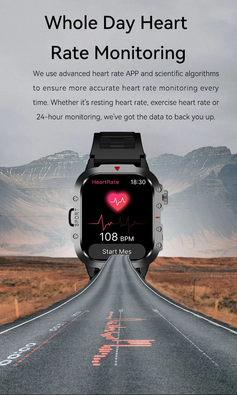 2026 New Smart Watch Men Bluetooth Calling Fitness Tracker LED Flashlight Sleep Monitor Sports Smartwatch For Android iOS