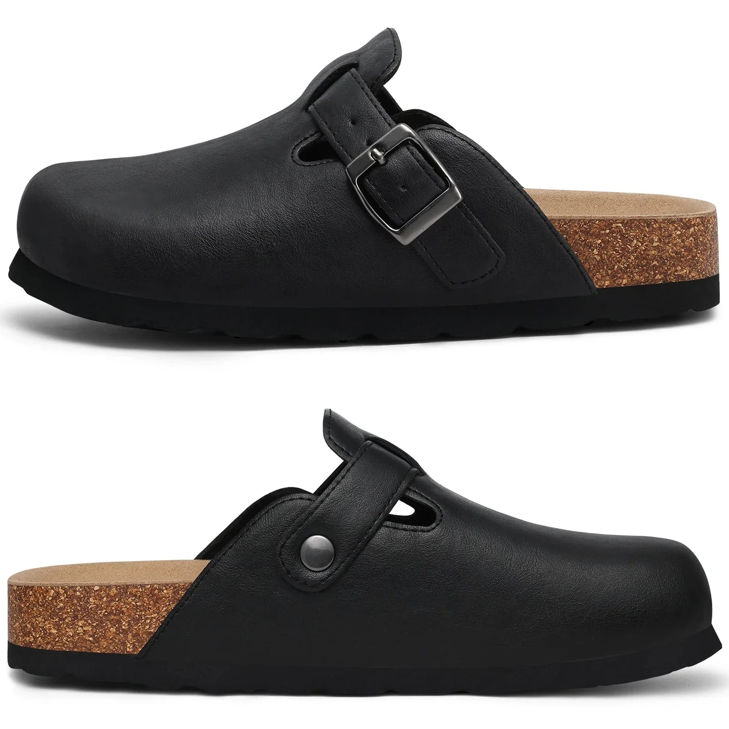 Kidmi Unisex Adjustable Buckle Slip-On Clogs with Arch Support Vegan Leather Cork Insole Potato Shoe for Women And Men