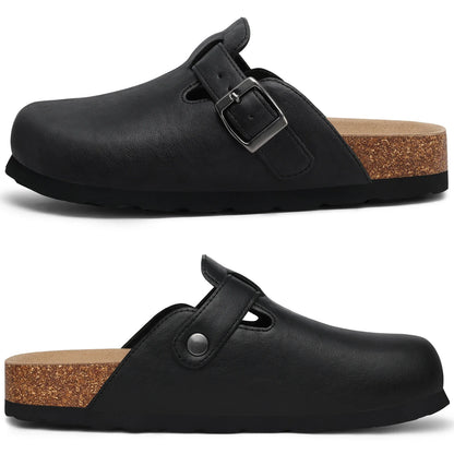 Kidmi Unisex Adjustable Buckle Slip-On Clogs with Arch Support Vegan Leather Cork Insole Potato Shoe for Women And Men