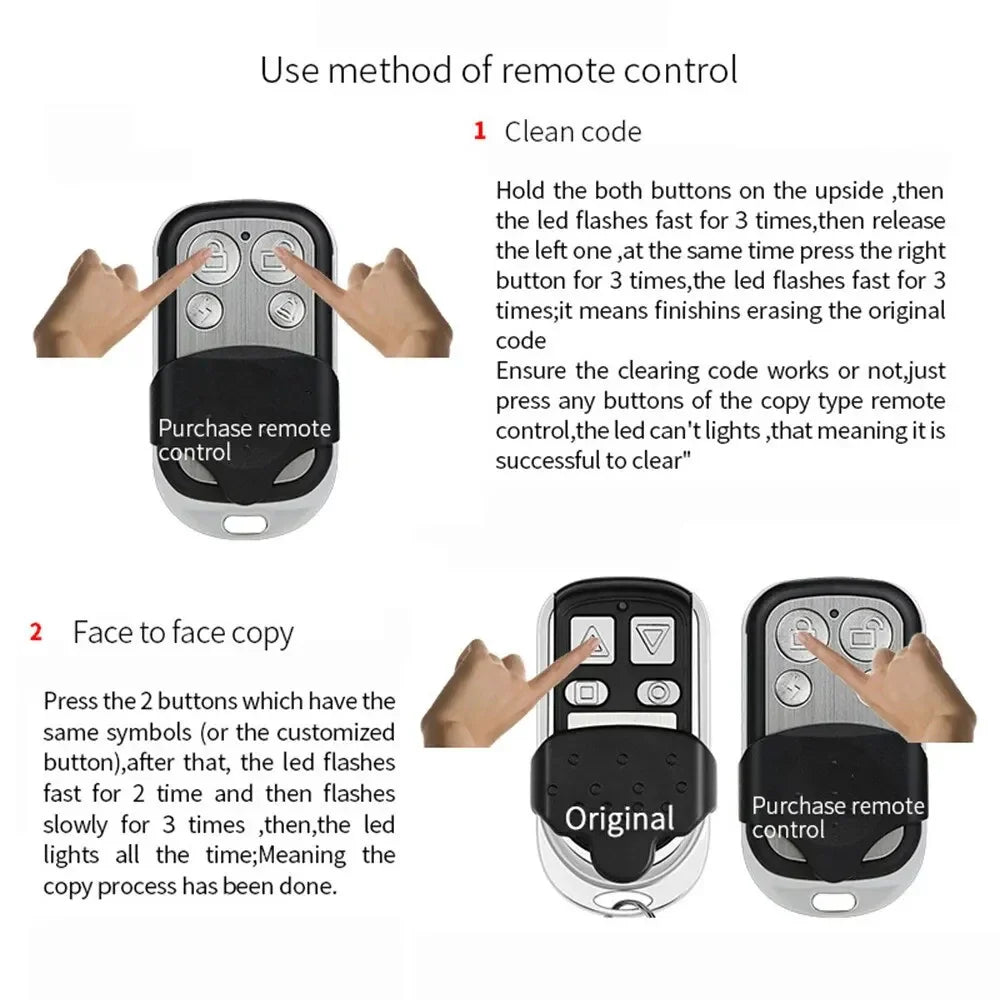 1PCS 433MHZ 4 Buttons Clone Fixed Learning Rolling Code Universal Garage Door Opener Remote Control Duplicator Garage
