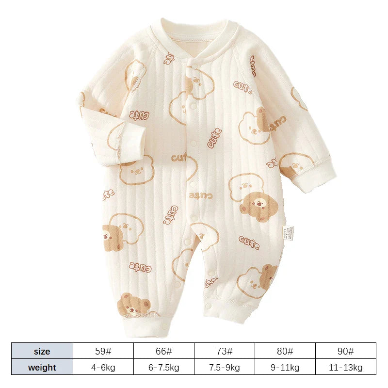 Thick Cotton Newborn Jumpsuit Cute Bear Romper Infant Crawling Clothes Winter Long Sleeved Bodysuit Boy Girl Kids Onesie Pajamas