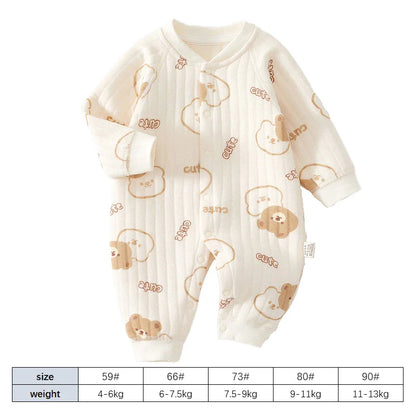 Thick Cotton Newborn Jumpsuit Cute Bear Romper Infant Crawling Clothes Winter Long Sleeved Bodysuit Boy Girl Kids Onesie Pajamas