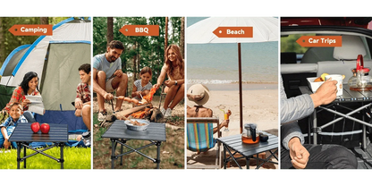 Folding Camping Table, Collapsible w/ Carry Bag, Sturdy Legs & Large Flat Surface for Picnic BBQ Beach Hiking, Compact Durable