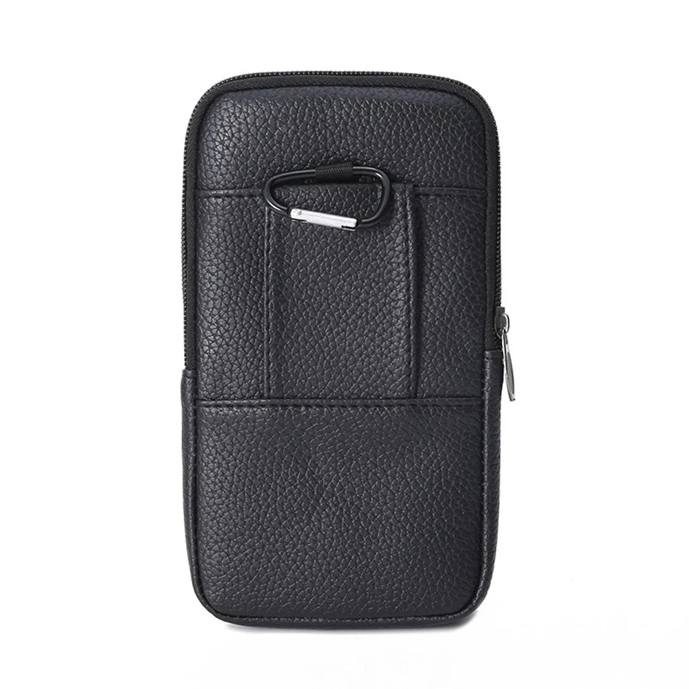 Men Waist Bag Mobile Phone Bag Outdoor PU Leather Wearable Belt Sports Waterproof Small Hanging Bag Business Leisure Coin Purse