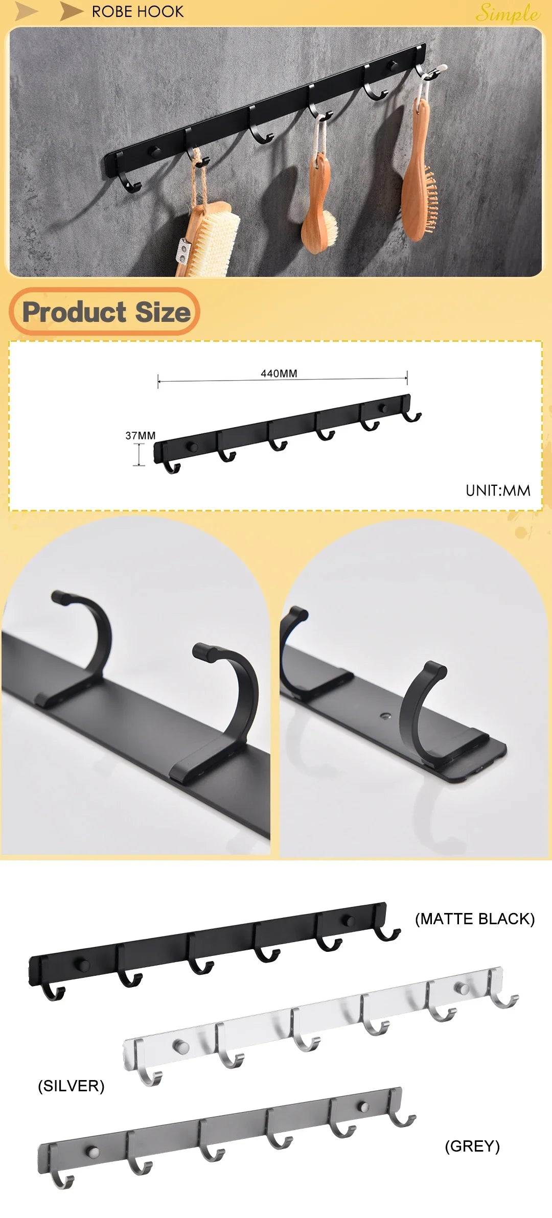 Space Aluminum With Multiple Robe Hooks Hanging Clothes Key Storage Hooks Save Space Towel Rack With Hook Bathroom Accessories