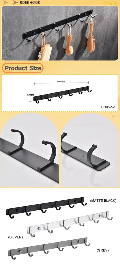 Space Aluminum With Multiple Robe Hooks Hanging Clothes Key Storage Hooks Save Space Towel Rack With Hook Bathroom Accessories