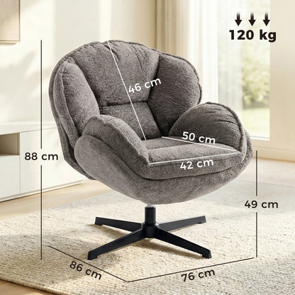 HOMCOM Modern Wingback Accent Chair, Velvet Armchair with Four-Star Base, S-Springs, Swivel, Grey