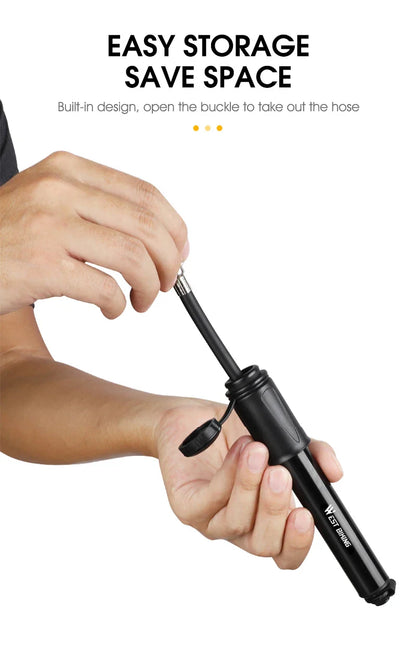 WEST BIKING Mini Bike Pump 100PSI Schrader Presta Valve MTB Road Cycling Pump Aluminum Alloy Bicycle Hand Air Pump Tire Inflator