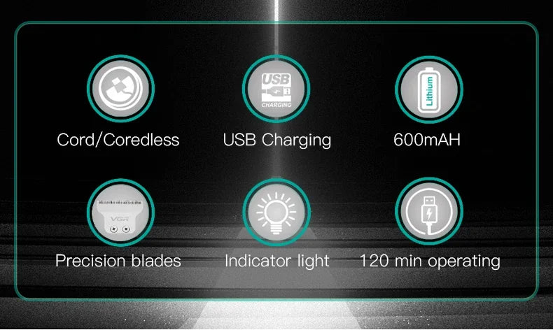 VGR Trimmer Rechargeable Hair Clipper Cordless Hair Cutting Machine Electric Clipper Professional Hair Trimmer for Men V-071