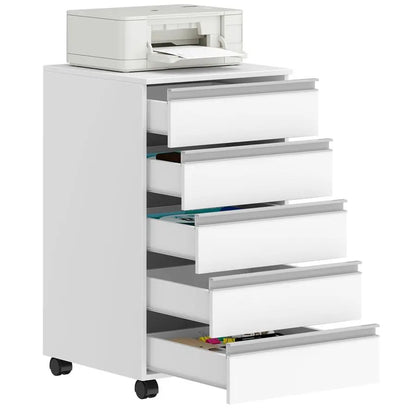 5Drawer Mobile File Cabinet, Filing Cabinet with Lock and Wheels, Under Desk Storage, Fits A4, Legal, Letter, for Home, Office