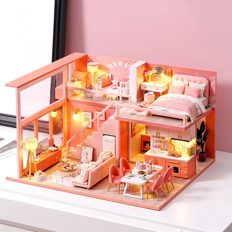DIY Doll Houses Kits 3D Wooden Puzzles Mini Doll House Assembly Building Furniture Handmade Toys For Kids Birthday Gifts
