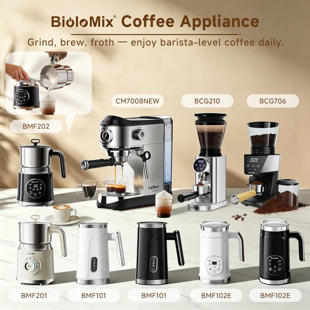 BioloMix 5-in-1 Milk Frother with Upgraded LED Display Touch Screen - Hot And Cold Foam Maker Milk Warmer for Coffee Latte