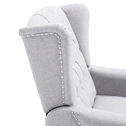 HOMCOM Recliner Armchair, Vintage Reclining Chair with Nail Head Trim, Wingback Chair with Button Tufted Back and Footrest, for Living Room, Light Grey