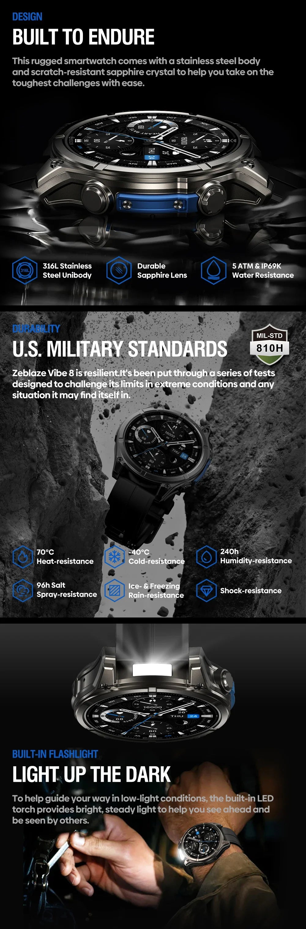 NEW 2025 Zeblaze VIBE 8 Voice Calling 1.43" AMOLED Display Smart Watch Built-in Flashlight Heart Rate Blood Pressure Smart Watch