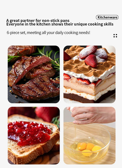 Silicone kitchenware 6-piece set, cream  scraper, spatula, oil brush, size scraper set baking tool，Non-integrated hand