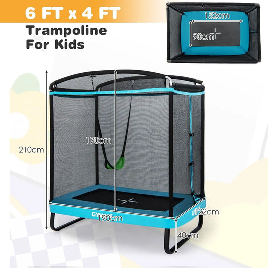 GOFLAME 2-in-1 Kids Trampoline 7FT Toddler Trampoline Swing Enclosure Safe Net-Blue