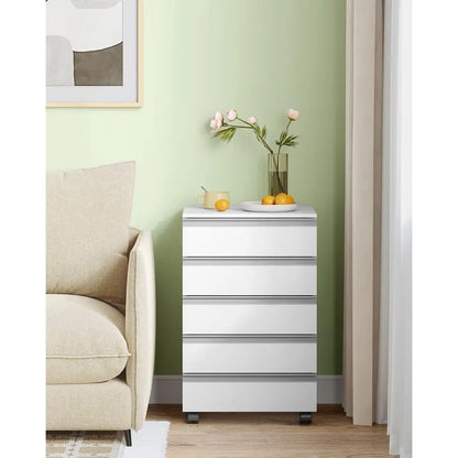 5Drawer Mobile File Cabinet, Filing Cabinet with Lock and Wheels, Under Desk Storage, Fits A4, Legal, Letter, for Home, Office