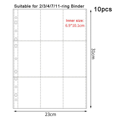 A4 Clear 10 Pcs Photo Album Refill Pages File Protector 4/11 Holes 6×4 8×10 4/11 Ring Binder Photocards Postcard Card Notebook