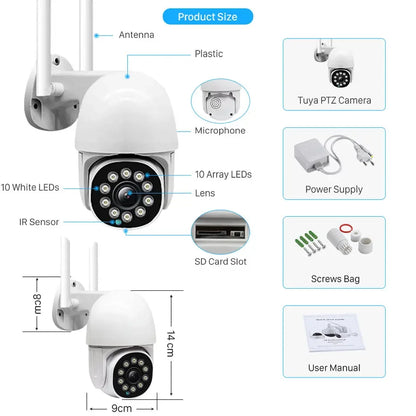 2MP 1080P Eseecloud APP  Full Color Wireless PTZ  IP Dome Camera AI Humanoid Motion Detection Home Security CCTV Monitor