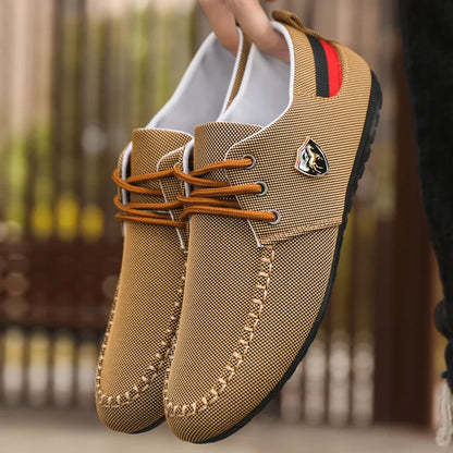 Men's Breathable Fabric Casual Loafers, Soft-Soled Comfortable Lace-Up Low-Top Men's Shoes, Versatile for Daily Commuting and Light Business Wear, Lightweight, Wear-Resistant, Non-Stuffy, Comfortable for Long Wear, Suitable f