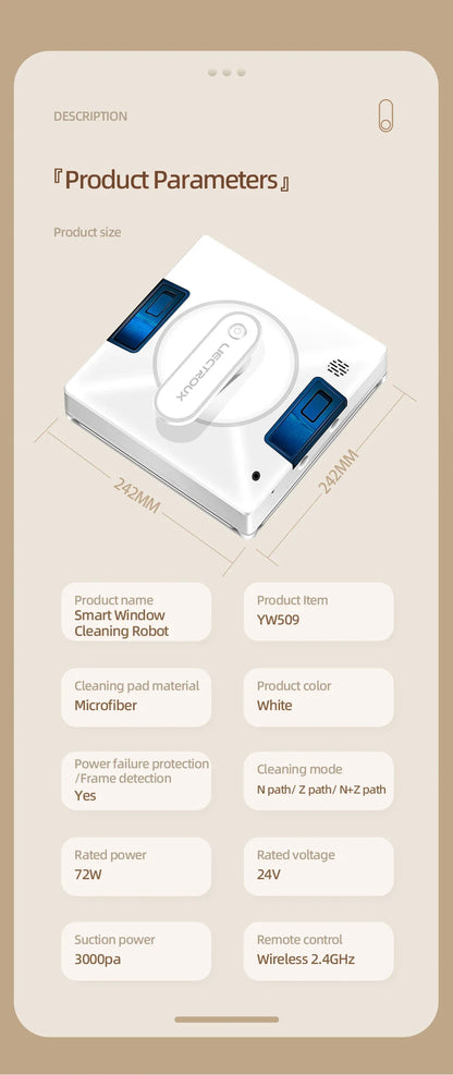 Robot Window Cleaner Liectroux YW509, 4-Way Water Spray,Home Glass Floor Window Robot Vacuum Cleaner,Strong Vacuum,Smart Memory