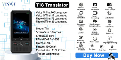 T18 T13 Language Translator 17 Offline Voice Languages Cover 58 Countries 39 Offline Photo Translation No WiFi Needed for Travel