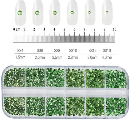2400pcs+ Shiny Clear Crystal Gems Nail Rhinestones 1.5-4mm Mixed Round Glass Stone Flatback Nail Charms 12grids Nail Diamond DIY