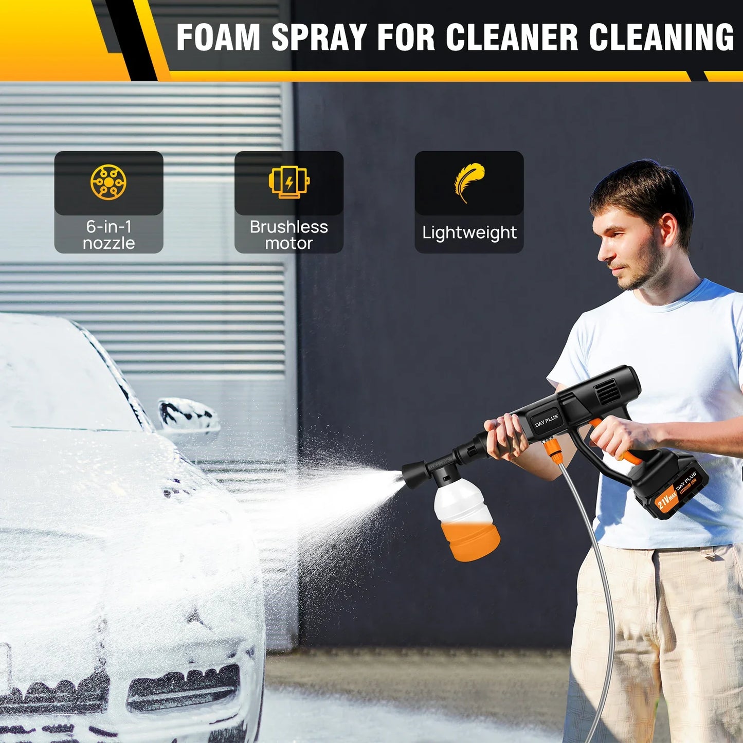 Cordless Pressure Washer, Portable Power Washer with  4.0Ah Battery 6-in-1 Nozzle, Handheld Brushless High-Pressure Car Washer