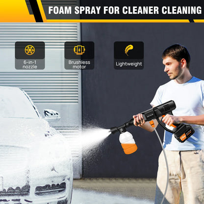 Cordless Pressure Washer, Portable Power Washer with  4.0Ah Battery 6-in-1 Nozzle, Handheld Brushless High-Pressure Car Washer