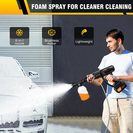Cordless Pressure Washer, Portable Power Washer with  4.0Ah Battery 6-in-1 Nozzle, Handheld Brushless High-Pressure Car Washer