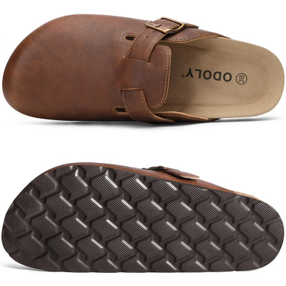 Kidmi Unisex Adjustable Buckle Slip-On Clogs with Arch Support Vegan Leather Cork Insole Potato Shoe for Women And Men