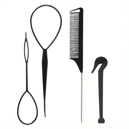4/5pcs/Set Hair Loop Tool Set 2pcs French Braid Tool Loop 1pc Rat Tail Comb 1pc Elastic Hair Rubber Bands Remover Cutter