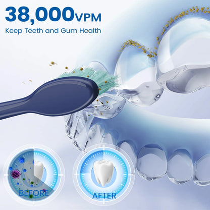 Sejoy Electric Sonic Toothbrush with 10 pcs Replacement Heads Rechargeable Waterproof Tooth Brushes for Home Travel